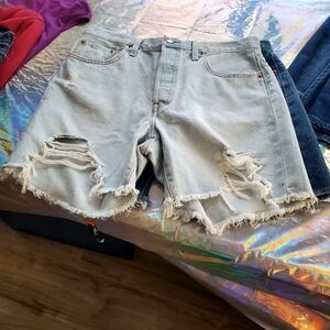 Levi's Light Blue Ripped Jean Shorts